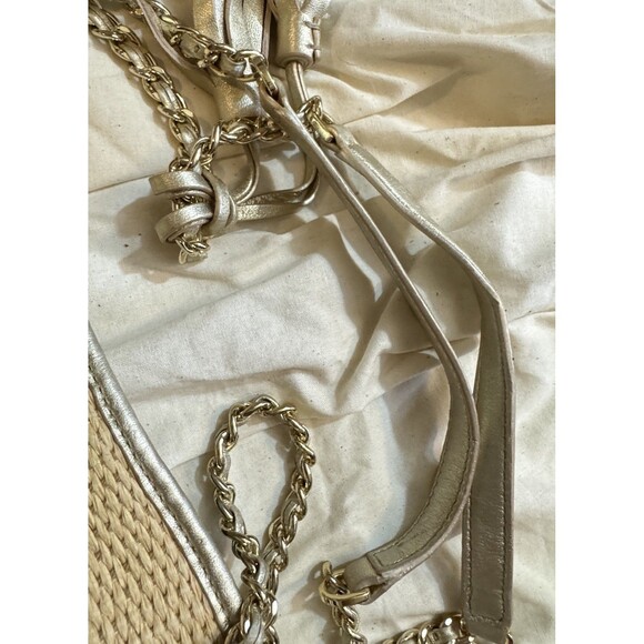 Tory Burch Thea Straw Tote With Chain And Metallic Leather Shoulder Strap Tassle - Picture 8 of 16